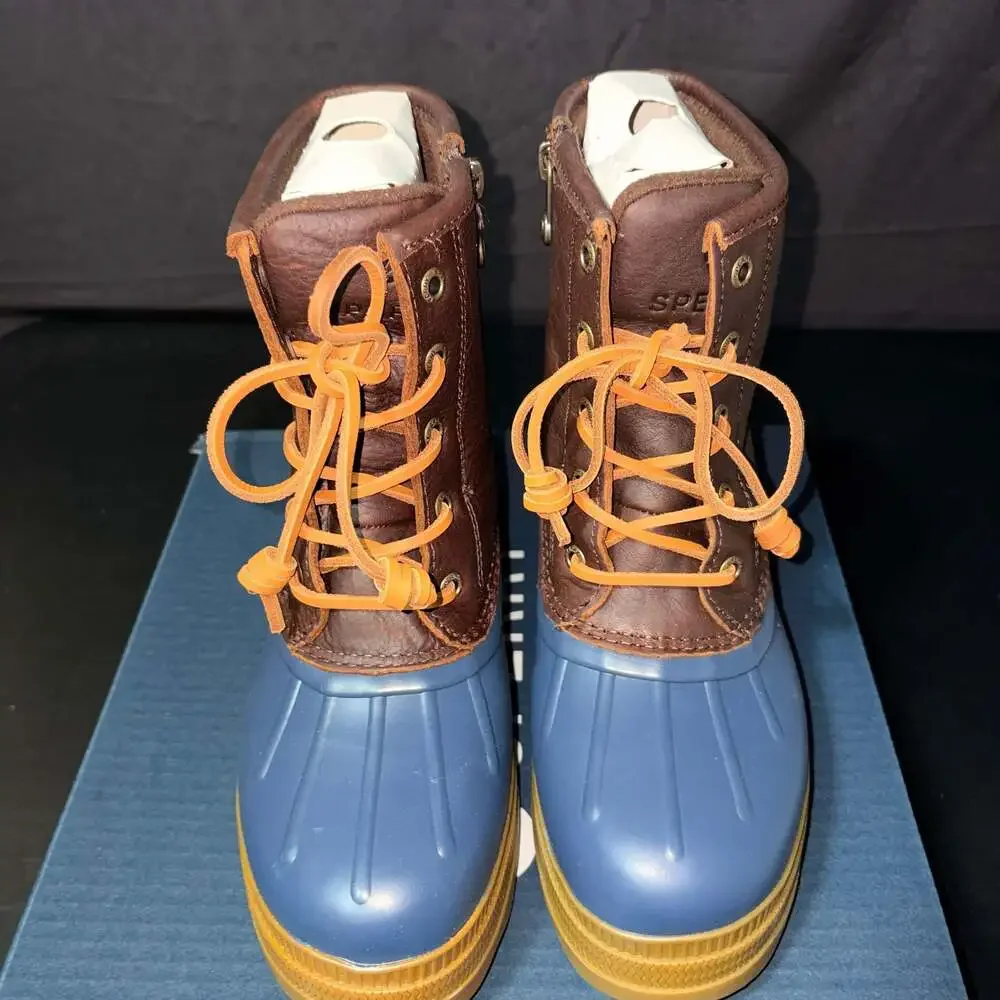 Women's Sperry Saltwater 2.0 Leather Duck Boots, Navy/Brown- Size 10